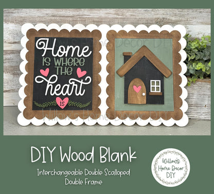 DIY Interchangeable Double Scalloped Double Frame - Adult Kids Craft Kit - Wood Blank - Accent - Mantle Decor - Seasonal Sign - Shelf Sitter