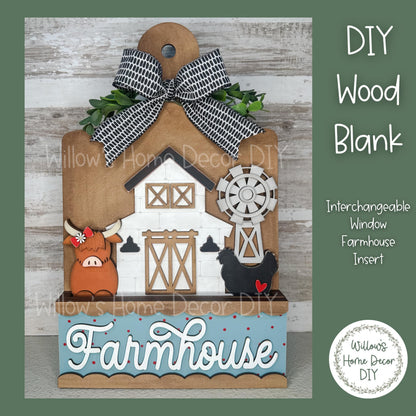 DIY Interchangeable Window Box Add-On Farmhouse- Barn Highland Cow Craft Kit - Wood Blank - Accent - Mantle Decor - Seasonal Shelf Sitter