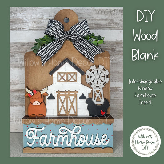 DIY Interchangeable Window Box Add-On Farmhouse- Barn Highland Cow Craft Kit - Wood Blank - Accent - Mantle Decor - Seasonal Shelf Sitter