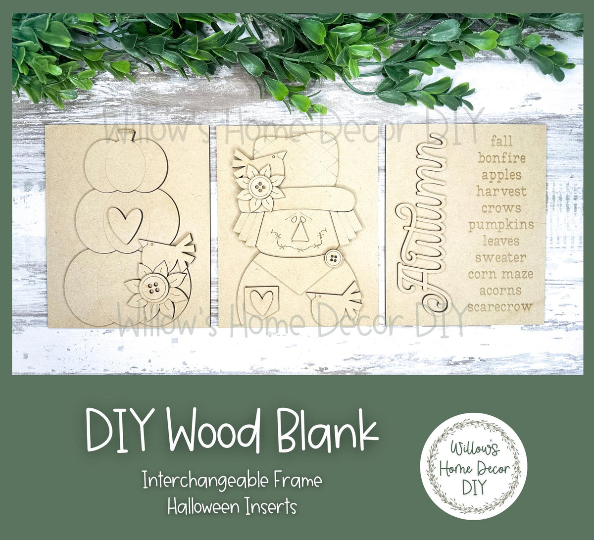 DIY Interchangeable Frame Add On Autumn Scarecrow Inserts - Adult Kids Craft Kit - Wood Blank - Mantle Decor - Seasonal Sign - Shelf Sitter