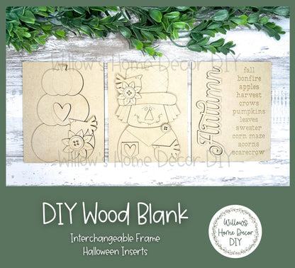DIY Interchangeable Frame Add On Autumn Scarecrow Inserts - Adult Kids Craft Kit - Wood Blank - Mantle Decor - Seasonal Sign - Shelf Sitter