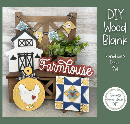 DIY Farmhouse Decor Set - Chicken Decoration - Barn Quilt - Craft Kit - Wood Blank - Mantel Accent - Everyday Farmhouse Decor