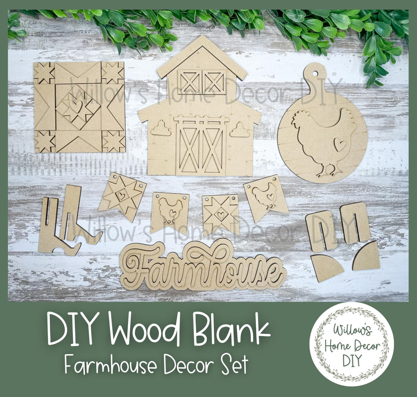 DIY Farmhouse Decor Set - Chicken Decoration - Barn Quilt - Craft Kit - Wood Blank - Mantel Accent - Everyday Farmhouse Decor