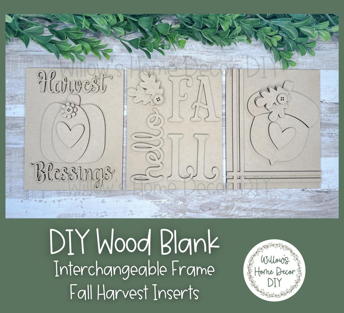 DIY Interchangeable Frame Add On Fall Harvest Inserts - Adult Kids Craft Kit - Wood Blank - Mantle Decor - Seasonal Sign - Shelf Sitter