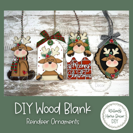 Reindeer Christmas Tree Ornament - Merry Christmas - DIY Wood Blank - Holiday Winter Decor - Tree Decoration - Adult Kids Paint Kit