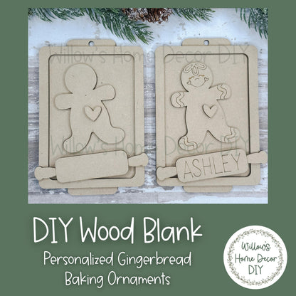 Personalized Gingerbread Baking Christmas Tree Ornament - Customized Bakers Gift - DIY Wood Blank - Adult Kid Craft Kit