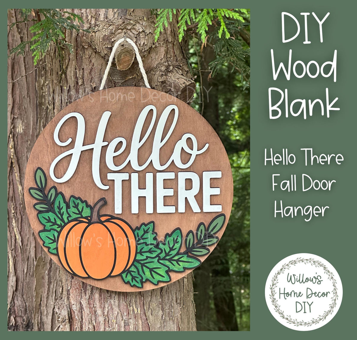 DIY Wood Blank Hello There Fall Door Hanger - Unfinished Pumpkin Adult Kids Craft - Fall Porch Decor - Front Door Sign- Paint Party Blank