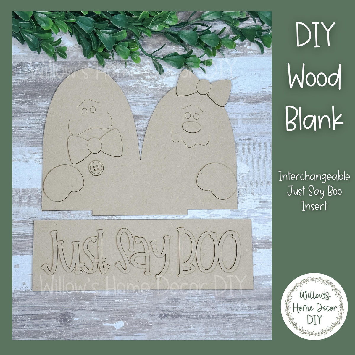 DIY Interchangeable Window Box Add-On Just Say Boo - Ghost Halloween Craft Kit - Wood Blank - Mantle Decor - Seasonal Sign - Shelf Sitter