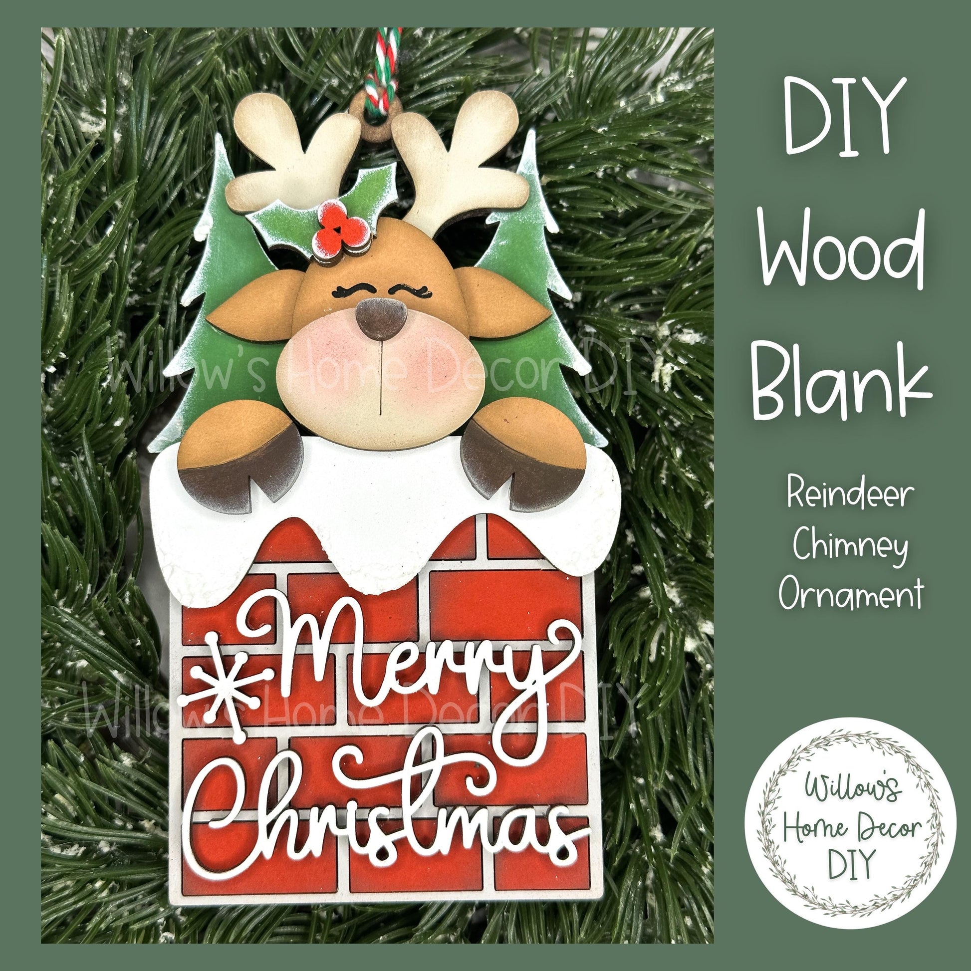 Reindeer Christmas Tree Ornament - Merry Christmas - DIY Wood Blank - Holiday Winter Decor - Tree Decoration - Adult Kids Paint Kit