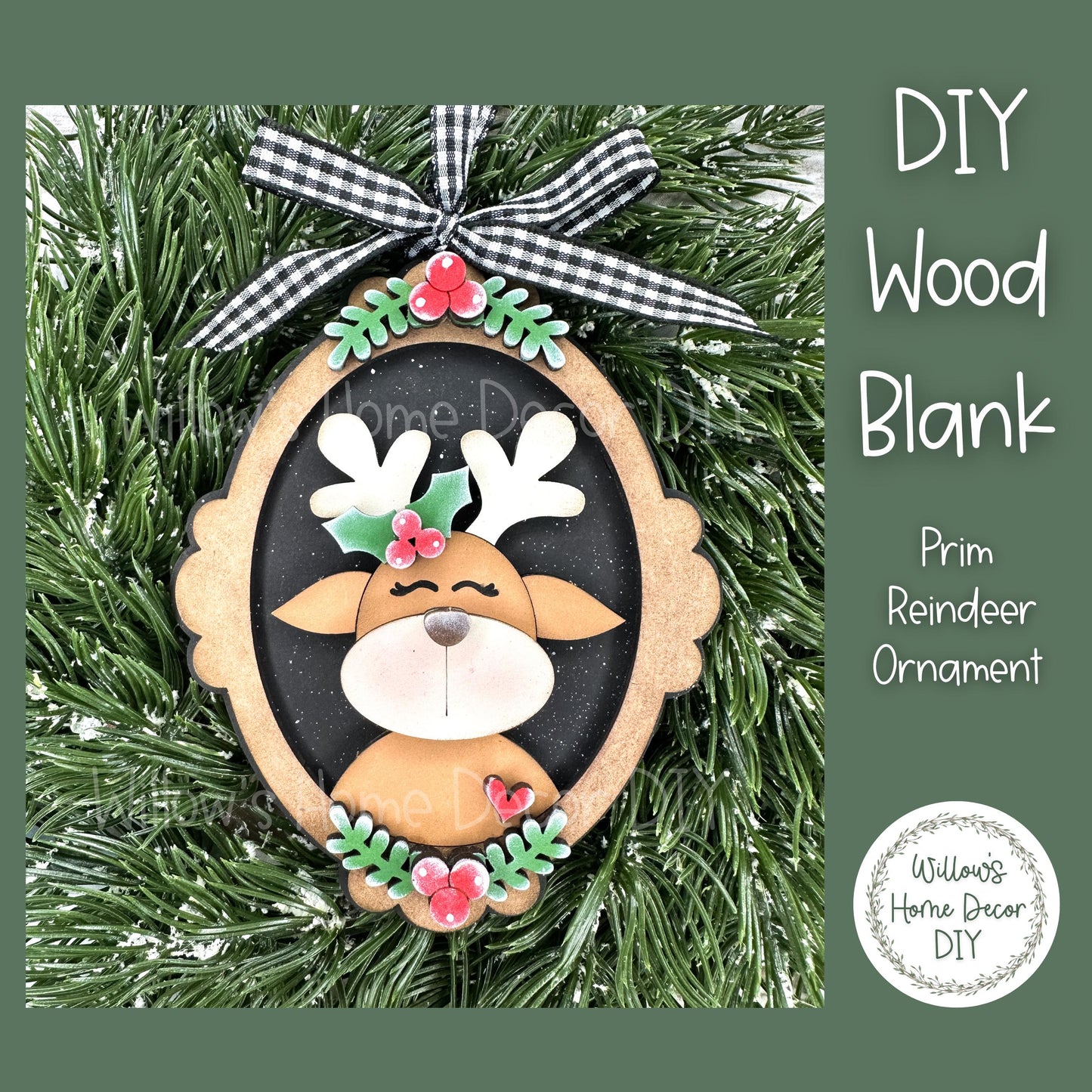 Reindeer Christmas Tree Ornament - Merry Christmas - DIY Wood Blank - Holiday Winter Decor - Tree Decoration - Adult Kids Paint Kit