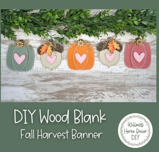 DIY Wood Blank Fall Harvest Banner - Unfinished Crafts - Adult Kids Craft - Mantel Ledge Fireplace Decor - Decorative Banner - Pumpkin Acorn