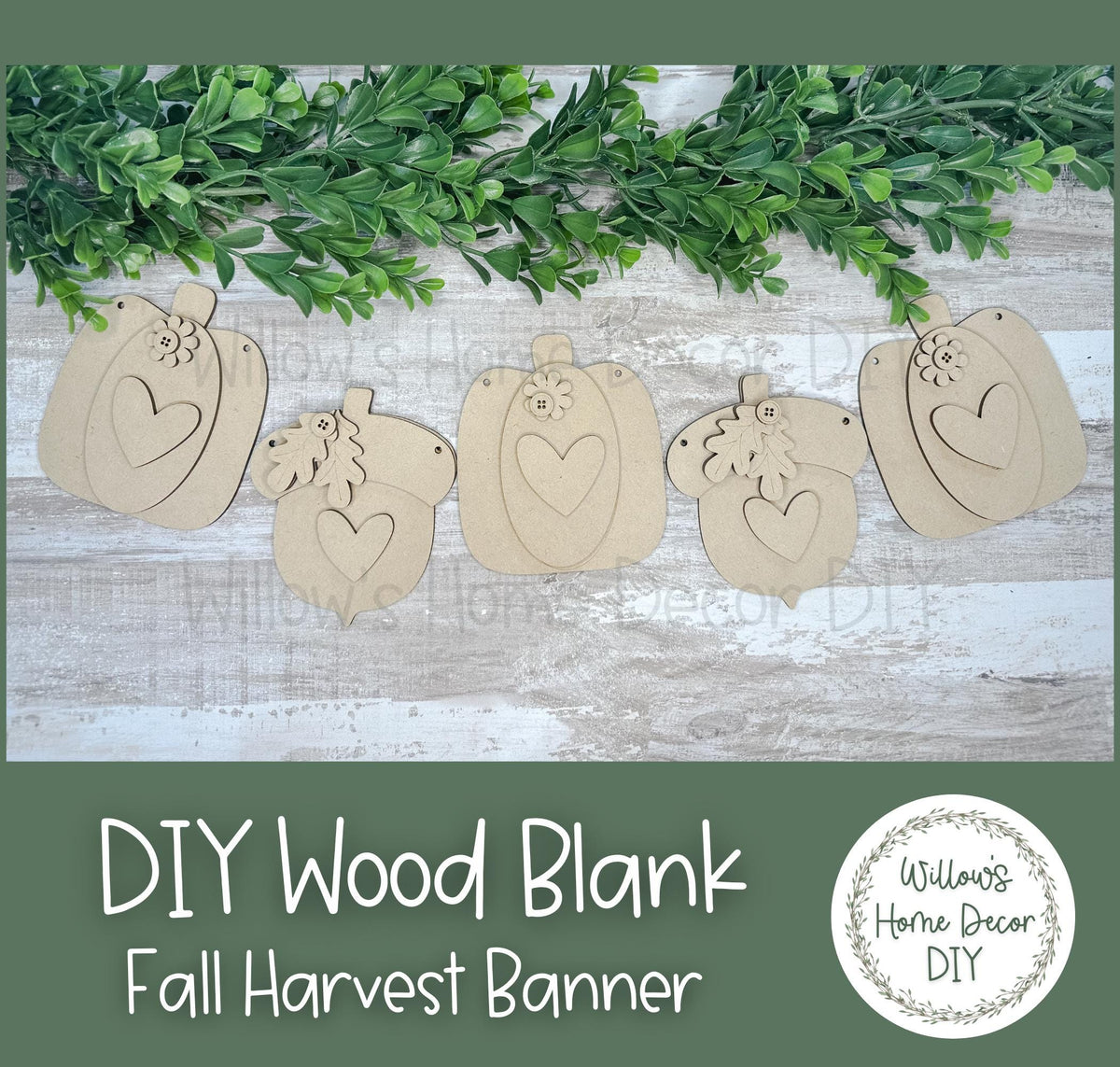 DIY Wood Blank Fall Harvest Banner - Unfinished Crafts - Adult Kids Craft - Mantel Ledge Fireplace Decor - Decorative Banner - Pumpkin Acorn