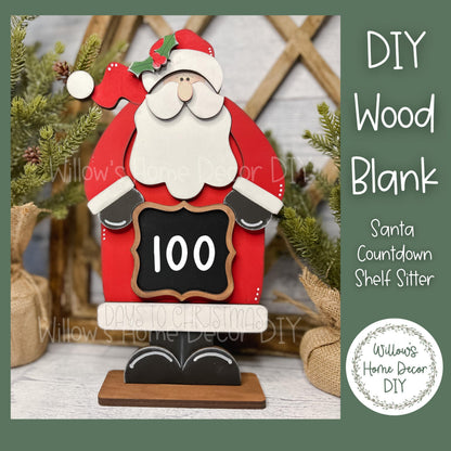 DIY Wood Blank Santa Countdown Shelf Sitter - Christmas Decor - Unfinished Craft - Paint Party Supply - Adult Kids Crafts - Holiday