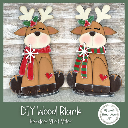 DIY Wood Blank Reindeer Shelf Sitter - Christmas Decor - Unfinished Craft - Paint Party Supply - Adult Kids Crafts - Holiday