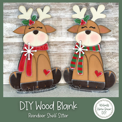 DIY Wood Blank Reindeer Shelf Sitter - Christmas Decor - Unfinished Craft - Paint Party Supply - Adult Kids Crafts - Holiday