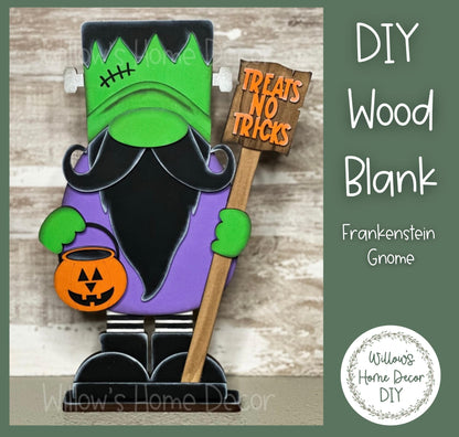 DIY Wood Blank Frankenstein Gnome Shelf Sitter - Halloween Decor - Unfinished Craft - Paint Party Supply - Adult Kids Crafts - Gnomes