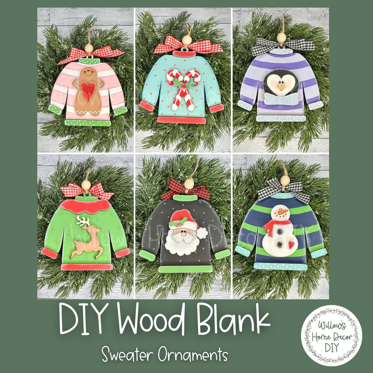 Christmas Sweater Ornament - DIY Wood Blank - Holiday Winter Decor - Tree Decoration - Adult Kids Paint Kit - Holiday Paint Night - Gift Tag