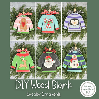 Christmas Sweater Ornament - DIY Wood Blank - Holiday Winter Decor - Tree Decoration - Adult Kids Paint Kit - Holiday Paint Night - Gift Tag