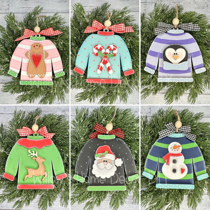 Christmas Sweater Ornament - DIY Wood Blank - Holiday Winter Decor - Tree Decoration - Adult Kids Paint Kit - Holiday Paint Night - Gift Tag