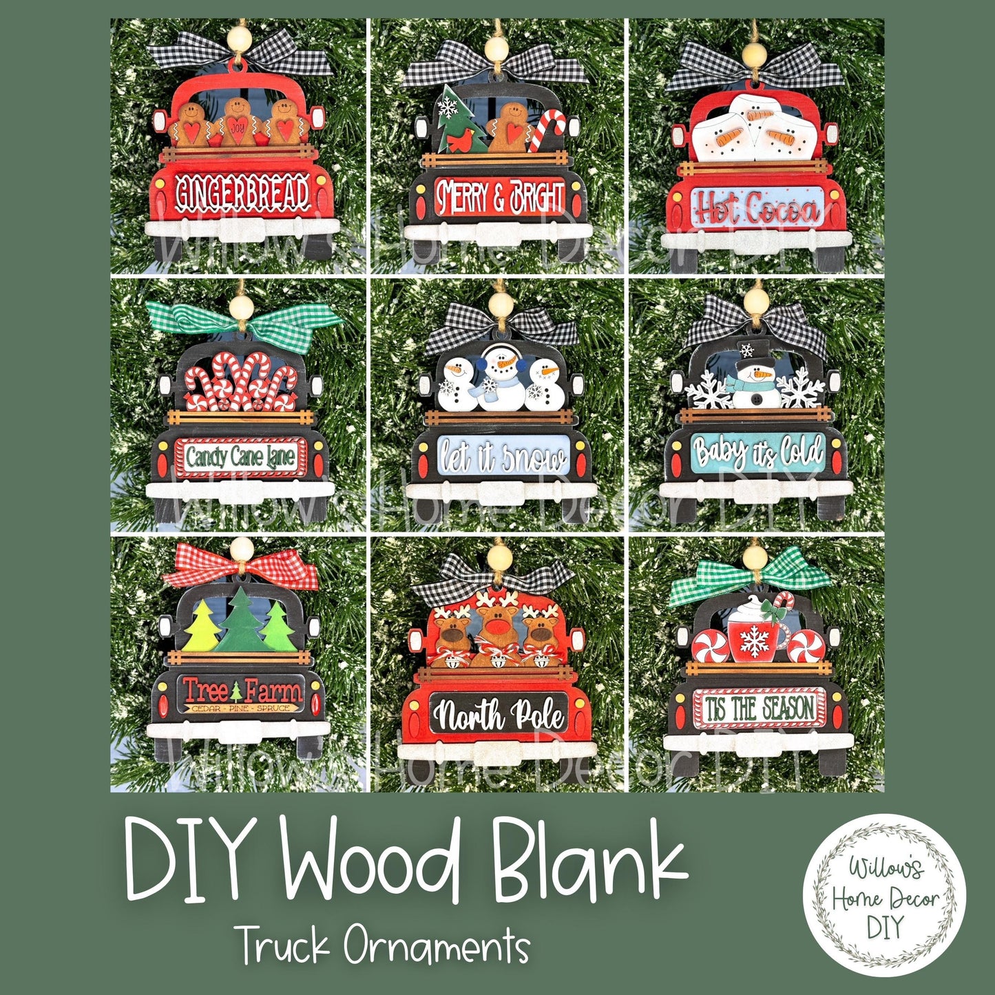 Christmas Truck Ornament - DIY Wood Blank - Holiday Winter Decor - Tree Decoration - Adult Kids Paint Kit - Holiday Paint Night - Gift Tag
