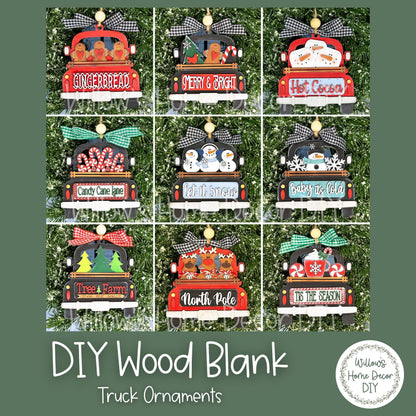 Christmas Truck Ornament - DIY Wood Blank - Holiday Winter Decor - Tree Decoration - Adult Kids Paint Kit - Holiday Paint Night - Gift Tag