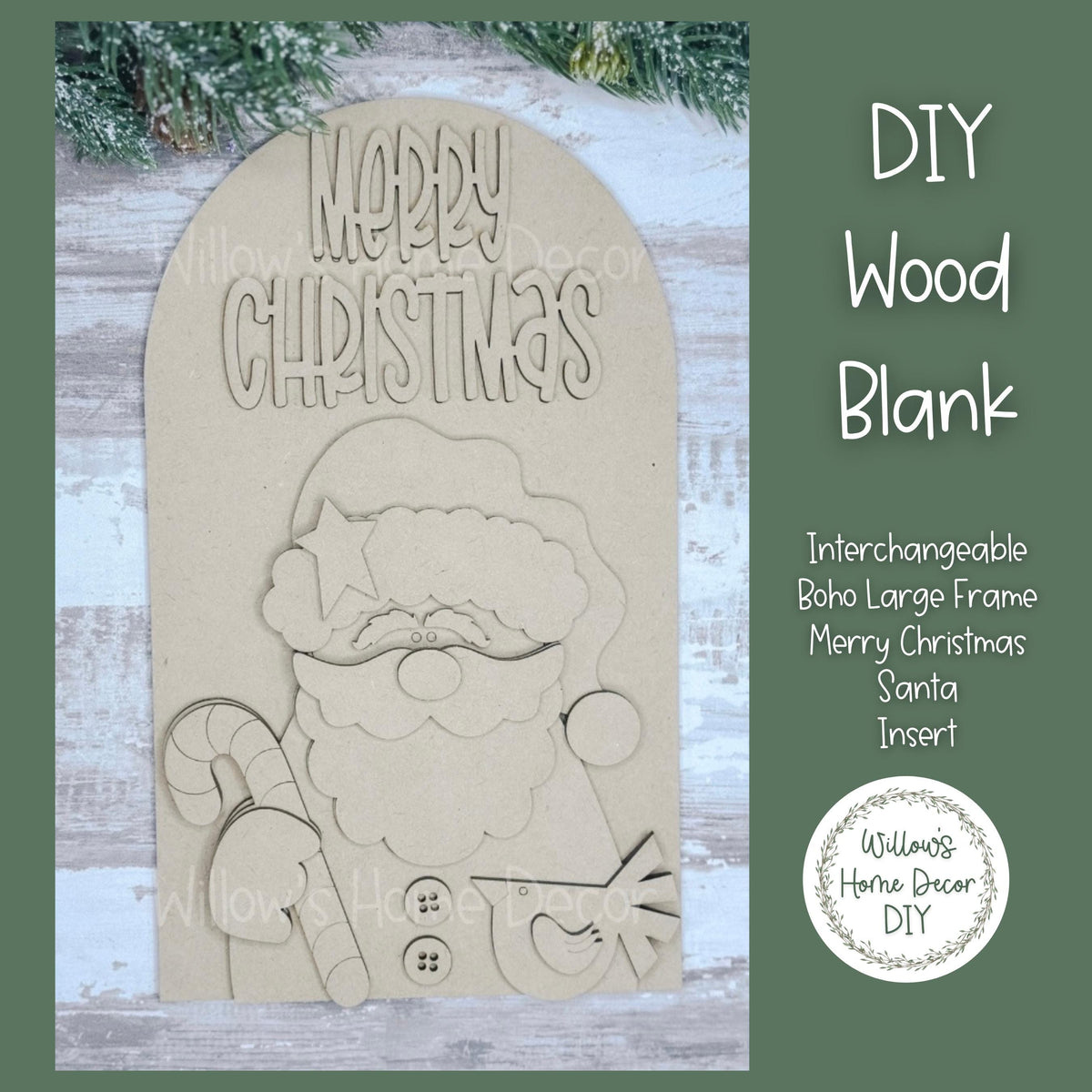 DIY Interchangeable Boho Arch Frame Insert - Merry Christmas - Santa Craft Kit - Wood Blank - Shelf Sitter Mantel Decor - Seasonal Sign