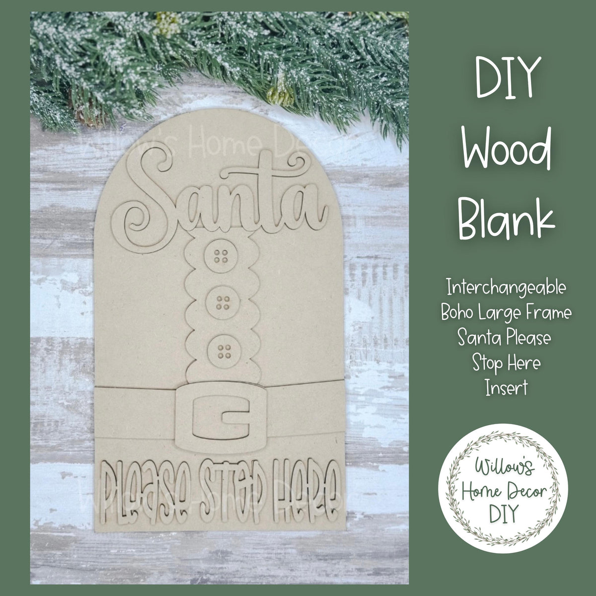 DIY Interchangeable Boho Arch Frame Insert - Santa Stop Here - Christmas Craft Kit - Wood Blank - Shelf Sitter Mantel Decor - Seasonal Sign