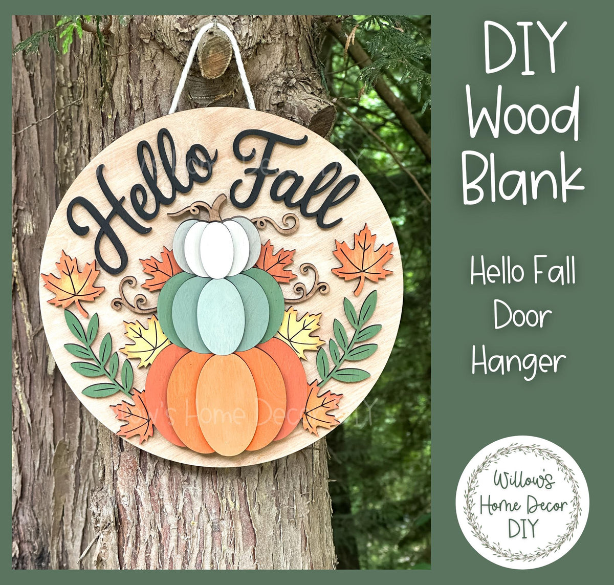 DIY Wood Blank Hello Fall Door Hanger | Unfinished Pumpkin Craft | Entryway Sign | Paint Party Supply