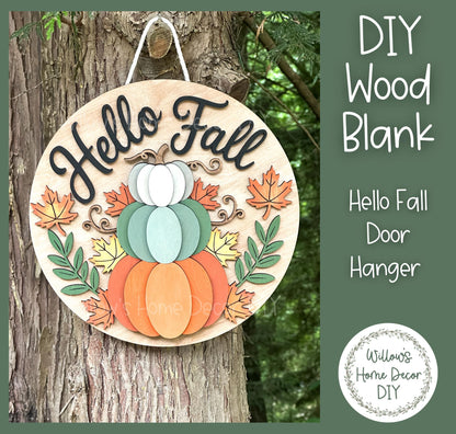 DIY Wood Blank Hello Fall Door Hanger | Unfinished Pumpkin Craft | Entryway Sign | Paint Party Supply
