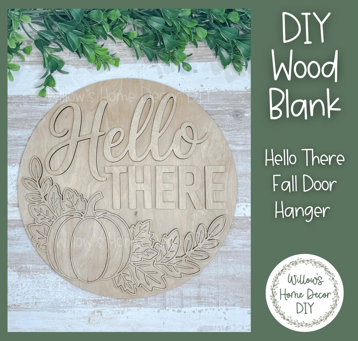 DIY Wood Blank Hello There Fall Door Hanger - Unfinished Pumpkin Adult Kids Craft - Fall Porch Decor - Front Door Sign- Paint Party Blank