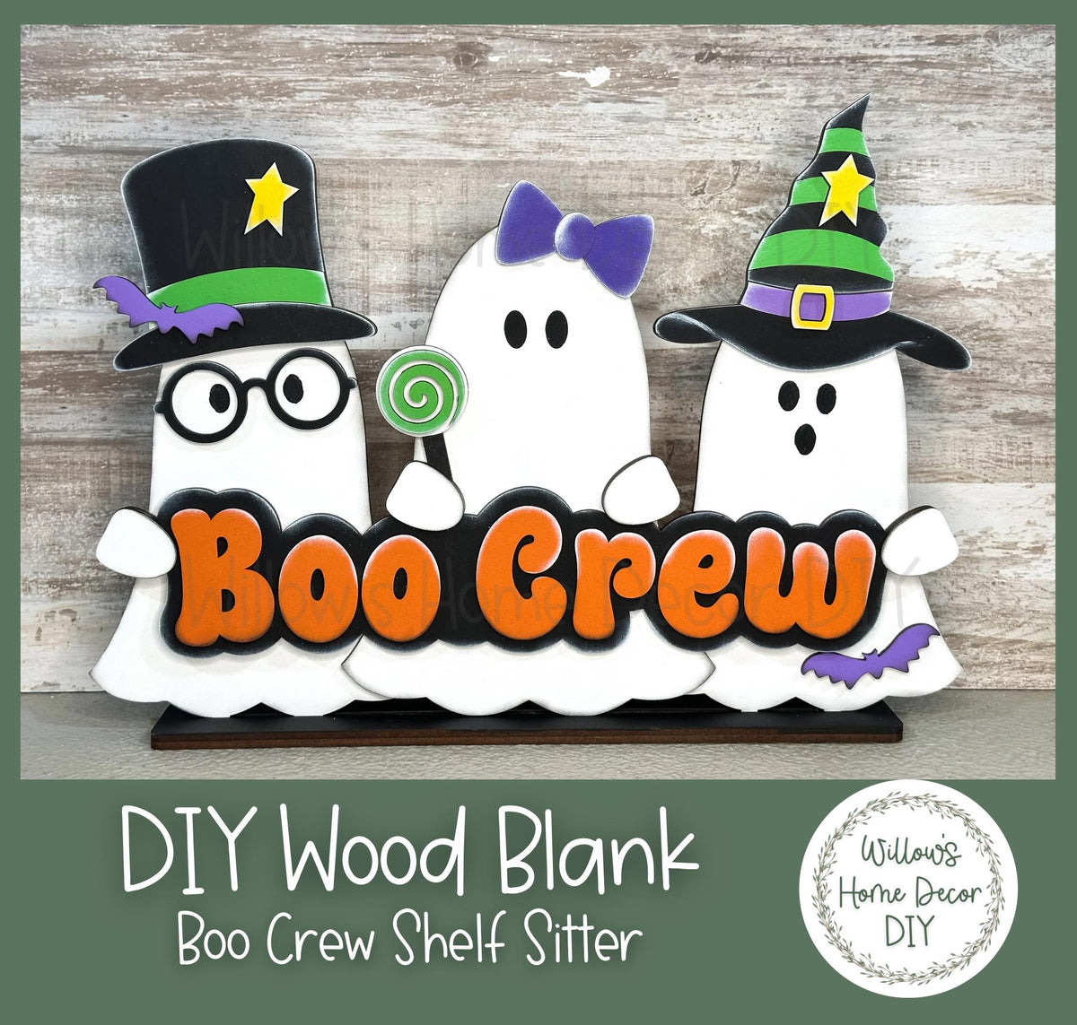 DIY Wood Blank Boo Crew Shelf Sitter - Halloween Decor - Unfinished Craft - Shelf Sitter - Paint Party Supply - Adult Kids Crafts -