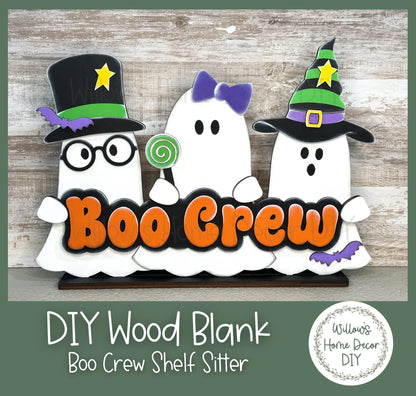 DIY Wood Blank Boo Crew Shelf Sitter - Halloween Decor - Unfinished Craft - Shelf Sitter - Paint Party Supply - Adult Kids Crafts -