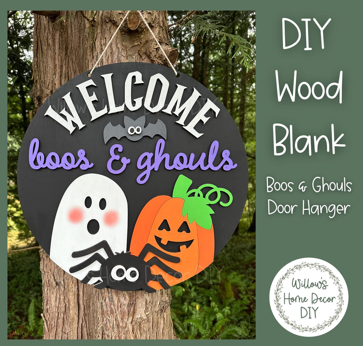 Welcome Boos & Ghouls Halloween Door Hanger - Halloween Home Decor - DIY Door Hanger Kit - DIY Wood Sign - Wood Blank - Ghosts Bats Spiders