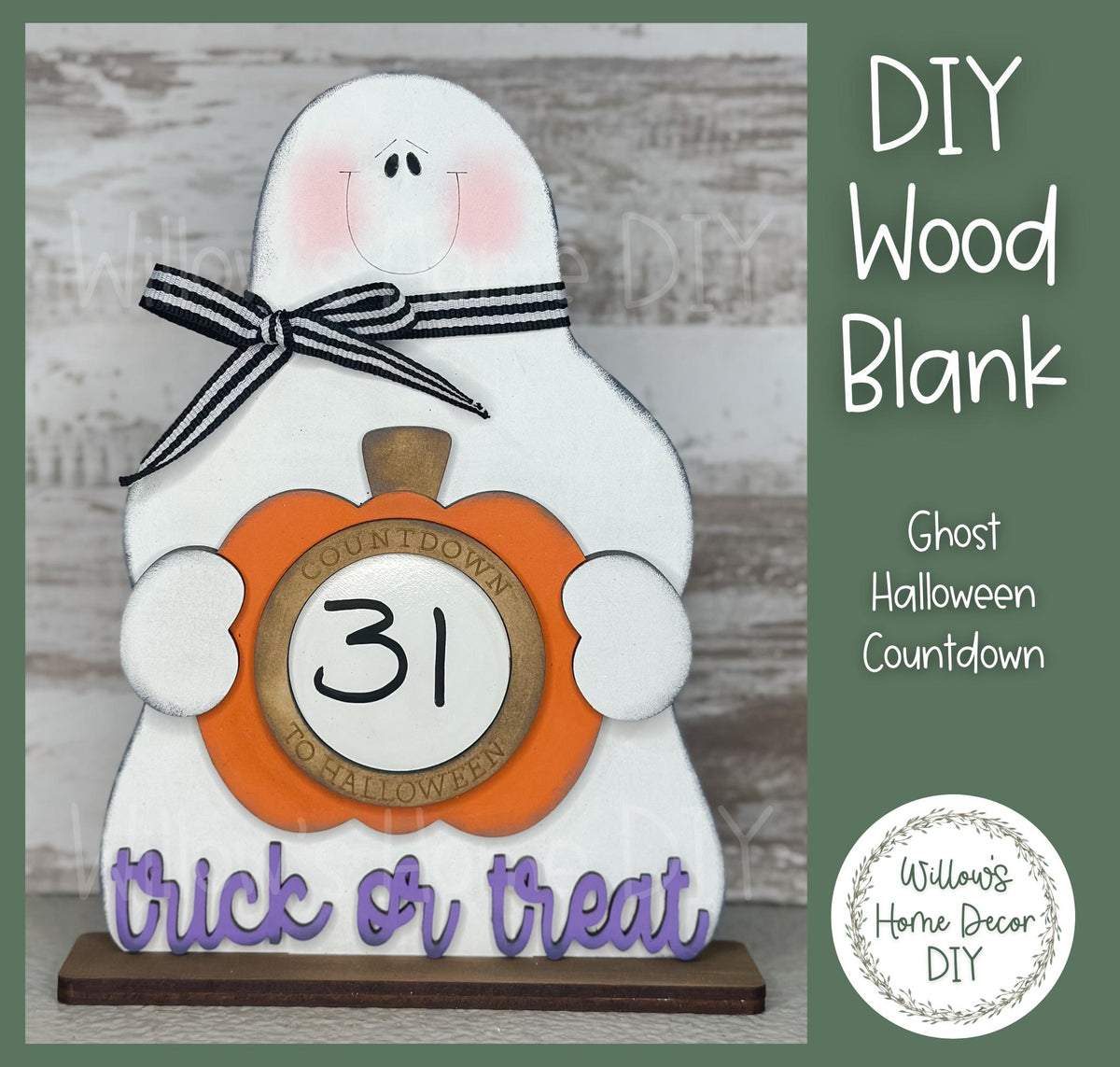 DIY Wood Blank Ghost Halloween Countdown - Halloween Decor - Unfinished Craft - Shelf Sitter - Paint Party Supply - Adult Kids Crafts -
