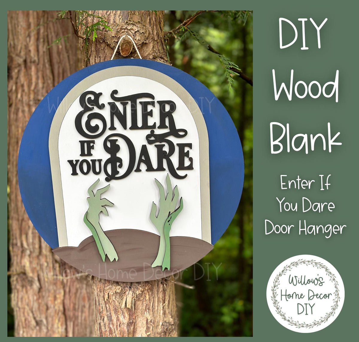 DIY Wood Blank Enter If You Dare Halloween Door Hanger - Unfinished Adult Kid Craft - Porch Decor - Front Door Sign- Gravestone - Spooky