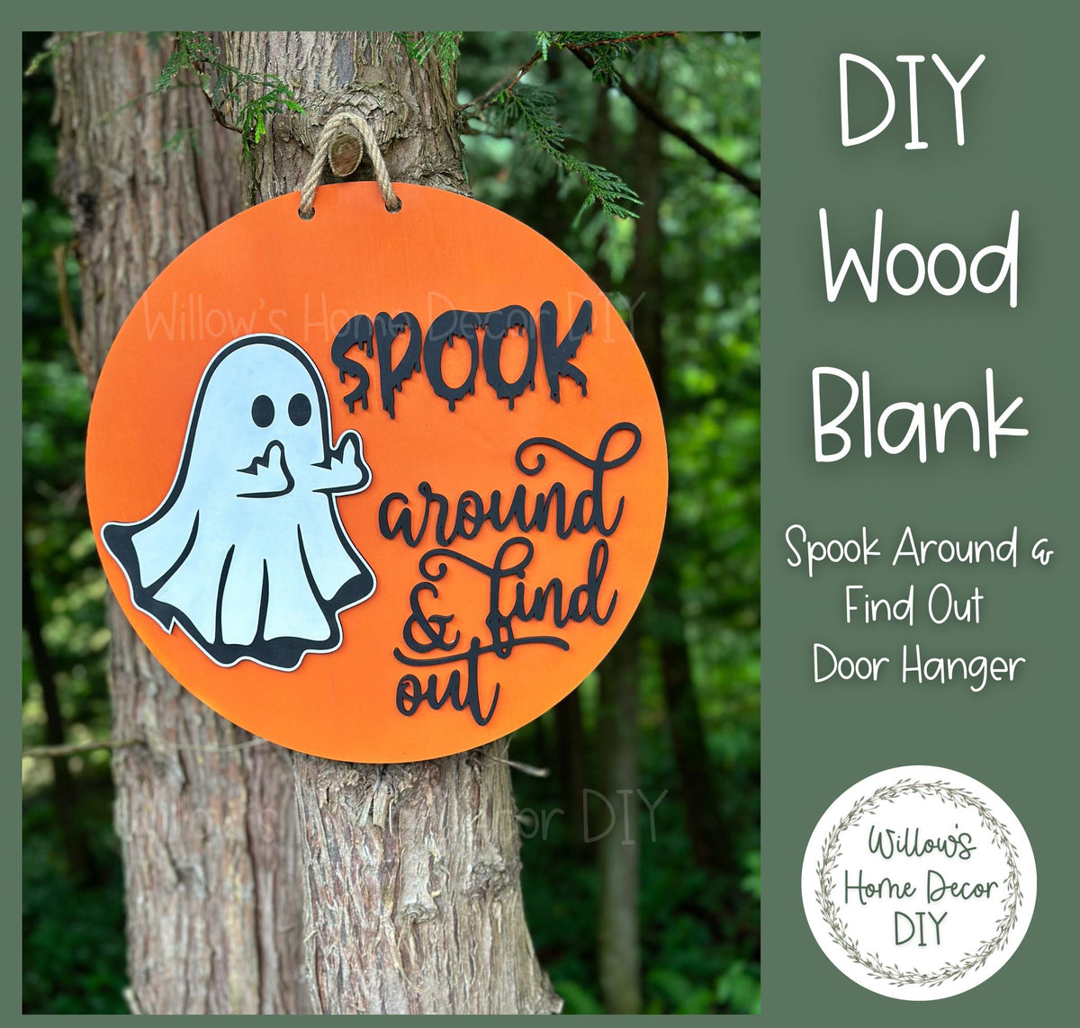 Spook Around And Find Out Halloween Door Hanger - Halloween Home Decor - DIY Door Hanger Kit - DIY Wood Sign - Ghost Front Porch Decoration