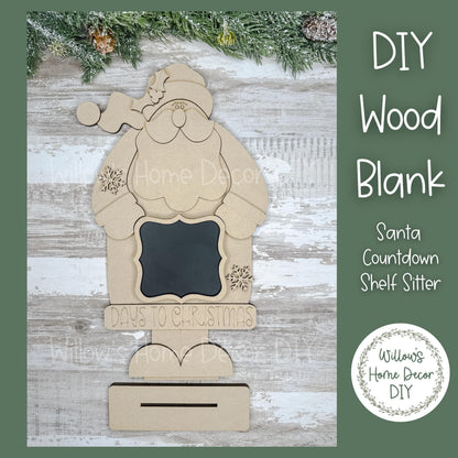 DIY Wood Blank Santa Countdown Shelf Sitter - Christmas Decor - Unfinished Craft - Paint Party Supply - Adult Kids Crafts - Holiday
