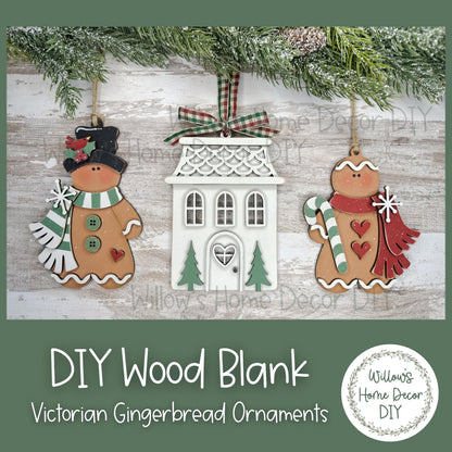 Victorian Gingerbread Christmas Tree Ornament - DIY Wood Blank - Holiday Winter Decor - Tree Decoration - Adult Kids Paint Kit