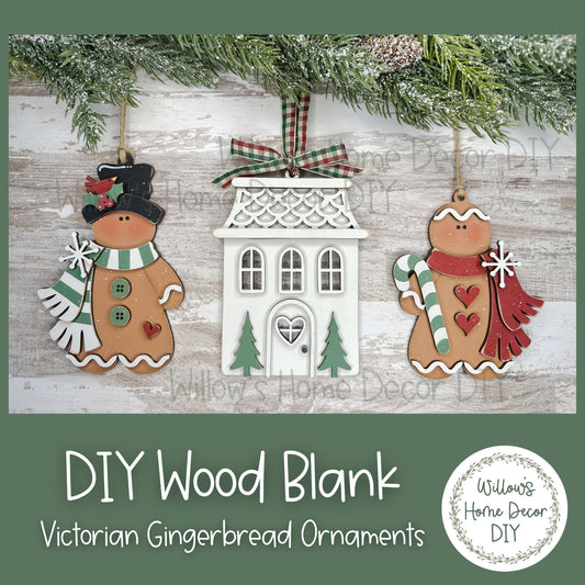 Victorian Gingerbread Christmas Tree Ornament - DIY Wood Blank - Holiday Winter Decor - Tree Decoration - Adult Kids Paint Kit