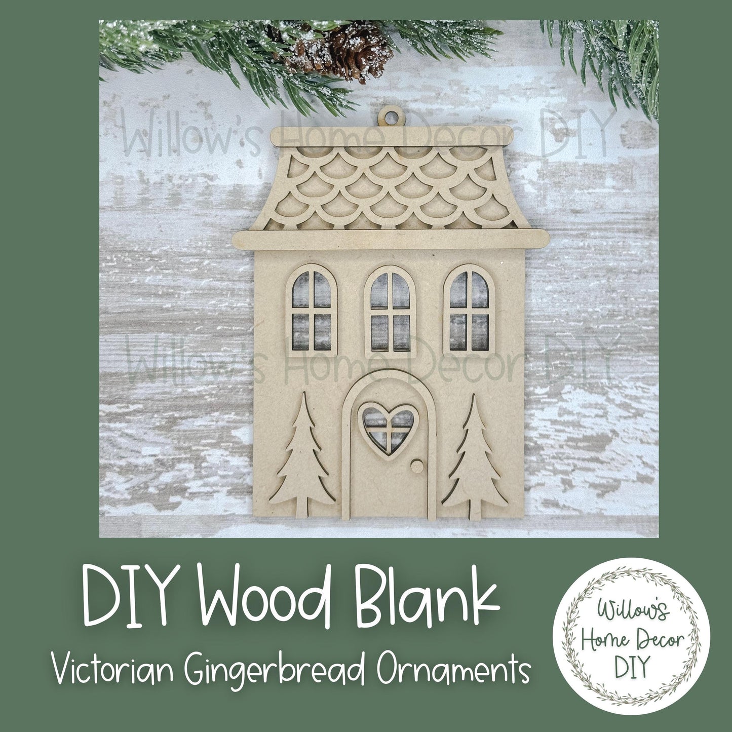Victorian Gingerbread Christmas Tree Ornament - DIY Wood Blank - Holiday Winter Decor - Tree Decoration - Adult Kids Paint Kit
