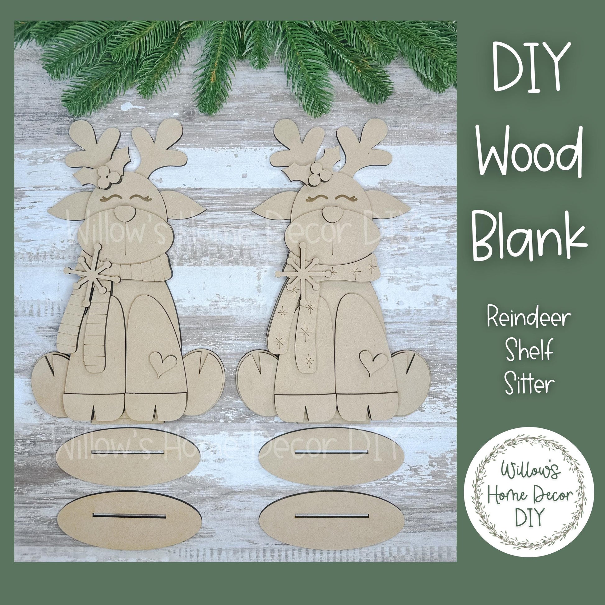 DIY Wood Blank Reindeer Shelf Sitter - Christmas Decor - Unfinished Craft - Paint Party Supply - Adult Kids Crafts - Holiday