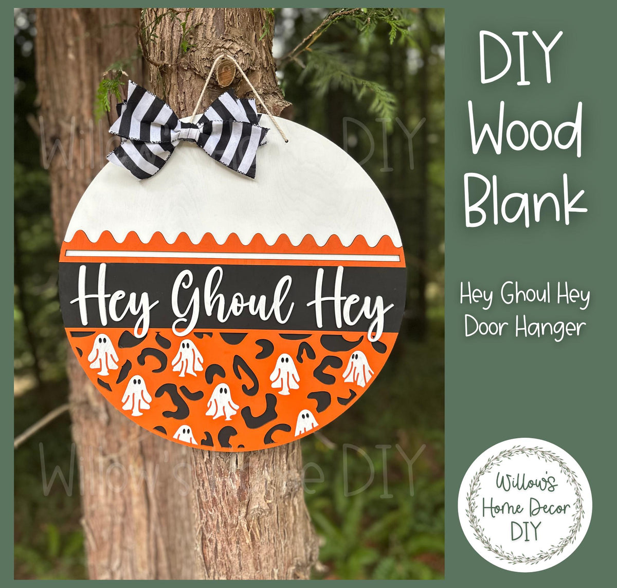 Hey Ghoul Hey Halloween Door Hanger - Ghost Home Decor - DIY Door Hanger Kit - DIY Wood Sign - Wood Blank