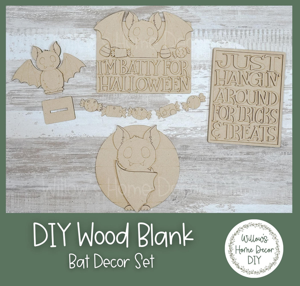 Bat Halloween Tiered Tray Decor Set- DIY Wood Blank Kit - Spooky Decor - Trick or Treat - I'm Batty For Halloween - Candy Corn