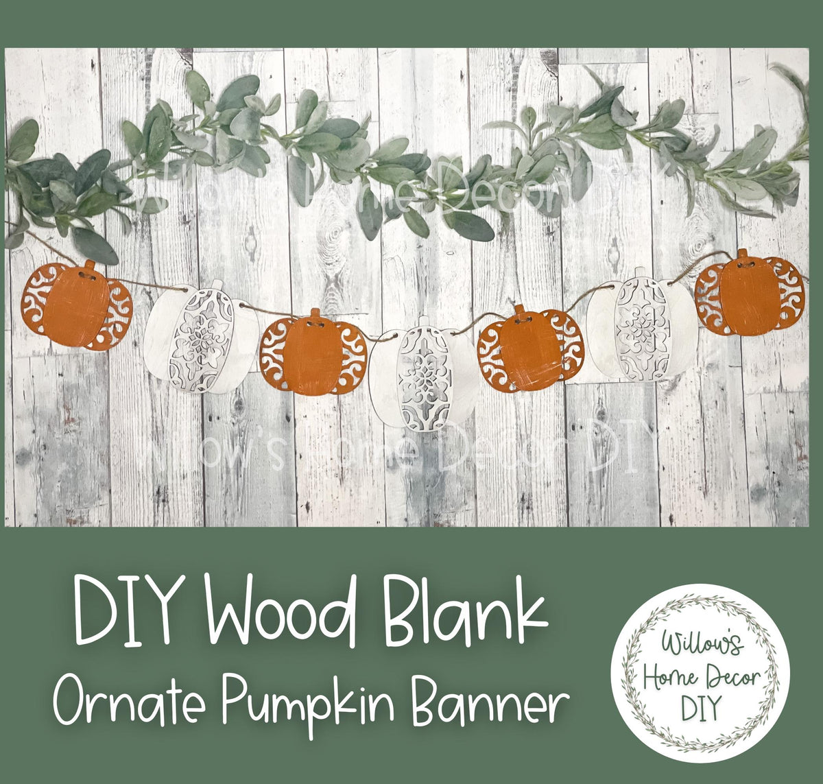DIY Wood Blank Ornate Pumpkin Banner - Unfinished Crafts - Adult Kids Craft - Mantel Ledge Fireplace Decor - Decorative Banner