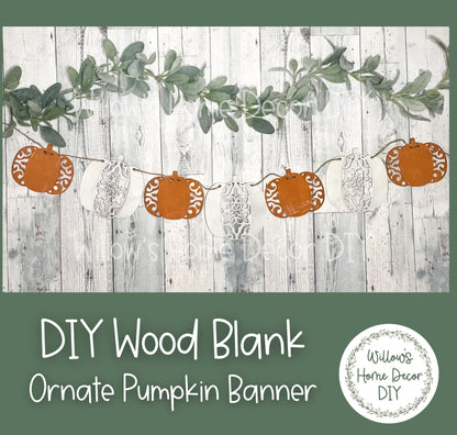 DIY Wood Blank Ornate Pumpkin Banner - Unfinished Crafts - Adult Kids Craft - Mantel Ledge Fireplace Decor - Decorative Banner