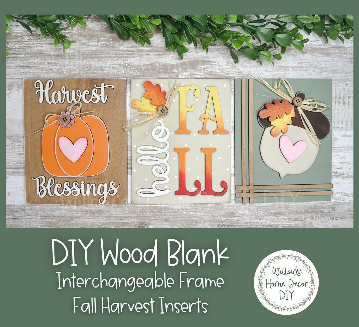 DIY Interchangeable Frame Add On Fall Harvest Inserts - Adult Kids Craft Kit - Wood Blank - Mantle Decor - Seasonal Sign - Shelf Sitter