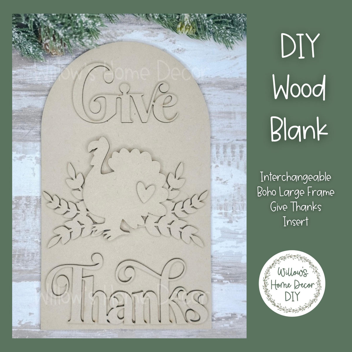 DIY Interchangeable Boho Arch Frame Insert - Give Thanks - Thanksgiving Craft Kit - Wood Blank - Shelf Sitter Mantel Decor - Seasonal Sign -