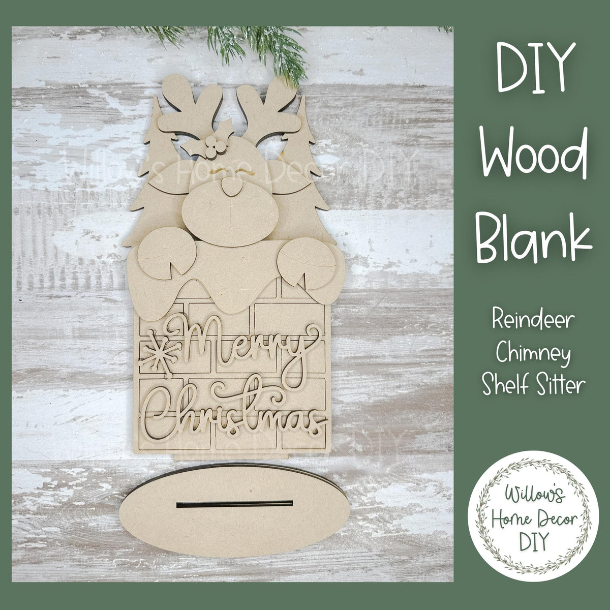 Reindeer Shelf Sitter DIY Wood Blank - Merry Christmas Decor - Unfinished Craft - Paint Party Supply - Adult Kids Teen Crafts - Holidays