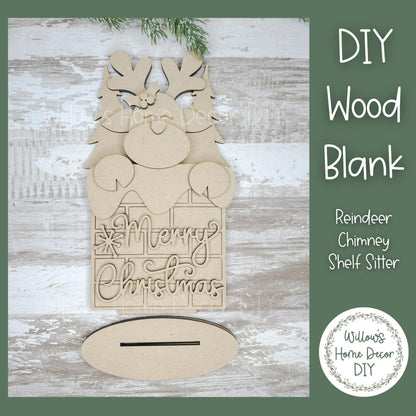 Reindeer Shelf Sitter DIY Wood Blank - Merry Christmas Decor - Unfinished Craft - Paint Party Supply - Adult Kids Teen Crafts - Holidays