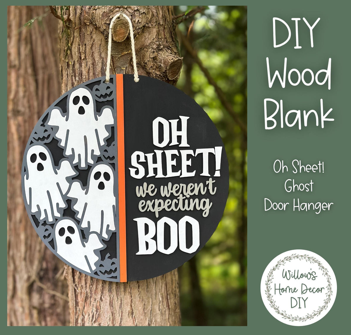 DIY Wood Blank Oh Sheet Ghost Door Hanger - Unfinished Adult Teen Kid Craft - Fall Halloween Porch Decor - Front Door Sign- Paint Party